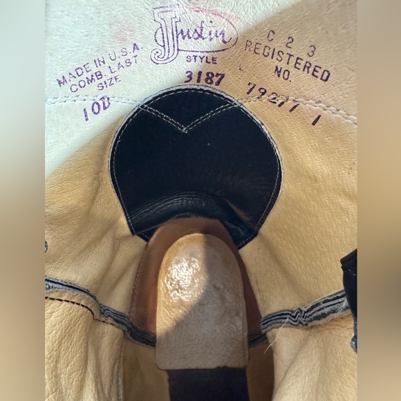Vintage Justin Boots Men's 3187 Soft Bullhide Leather Roper Boots Size 10 D USA - Picture 16 of 16